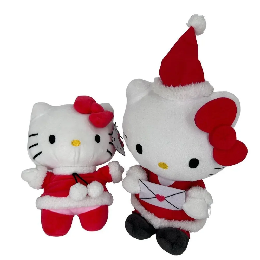 2 Sanrio HELLO KITTY Dressed For Christmas In‎ Red Plush Stuffed Animals